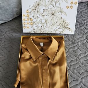100% Silk Basic Concealed Placket women Silk Shirt, LilySilk sz M, color Caramel